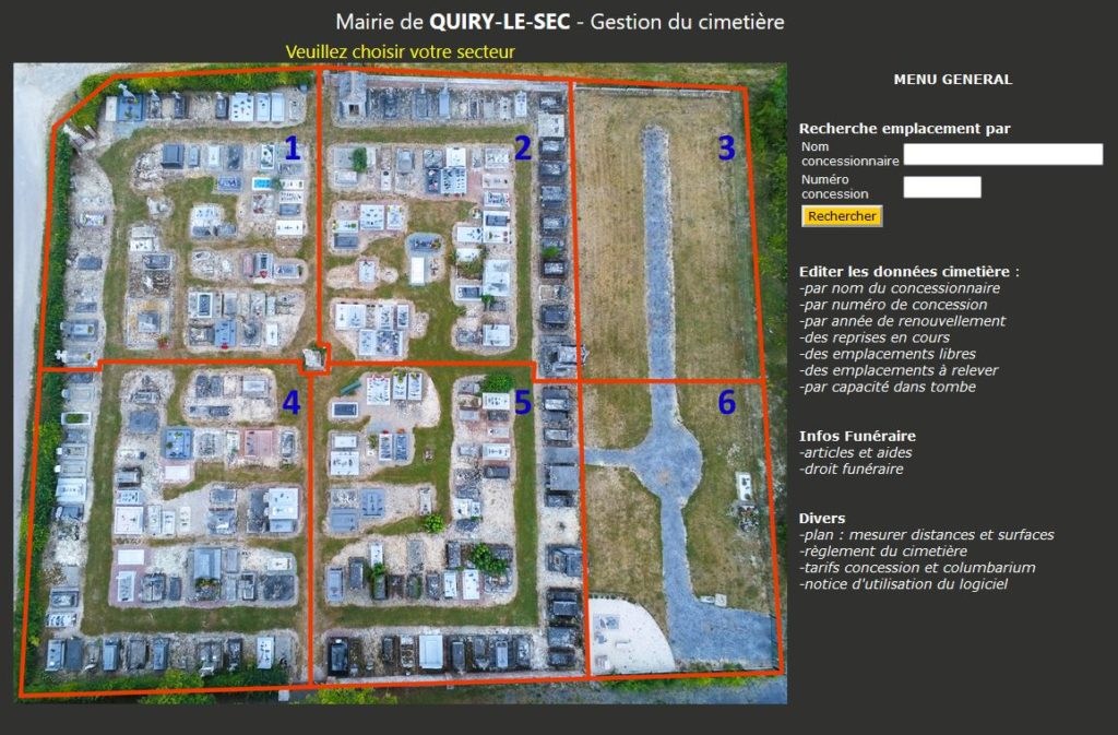 Cartographie et logiciel Cimetière Quiry-le-sec département de la Somme